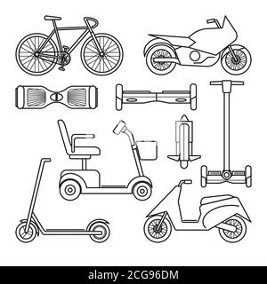Collection of bike and scooter icons Stock Vector