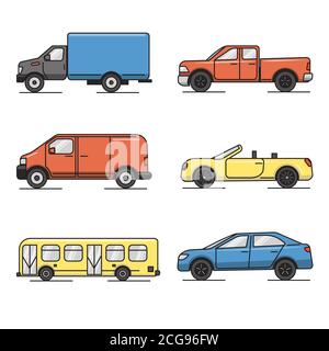 Collection of colored thin line transportation icons Stock Vector