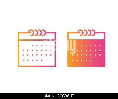 The isolated orange to pink vector colorful calendar thin line icon Stock Vector