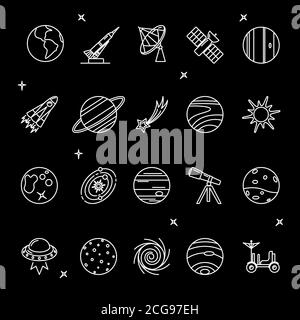 Space icons set in thin line style Stock Vector