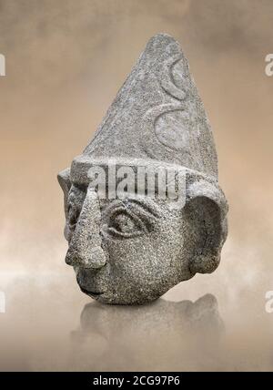 Hittite statue head of a god, Hittite capital Hattusa, Hittite Middle Kingdom 1650-1450 BC, Bogazkale archaeological Museum, Turkey. Stock Photo