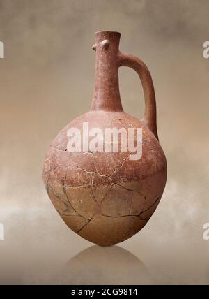 Hittite pottery jug with raised eyes from Hittite capital Hattusa, Hittite  Middle  Kingdom 1650-1450 BC, Bogazkale archaeological Museum, Turkey. Stock Photo