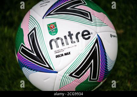 Mitre Delta Max. Official Match Ball of the EFL Carabao Cup 2019/20. Stock Photo