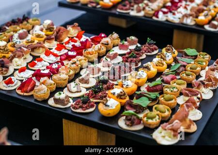 Catering service for guests. Luxury food.  Stock Photo