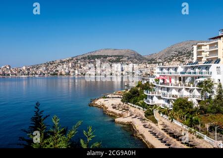 A Wide Angle View Of The Town Of Saranda, Albania. Stock Photo