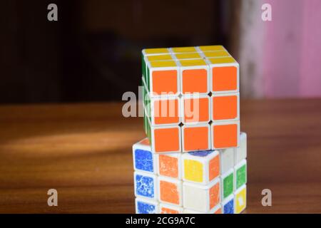 Rubik's cube solved and unsolved Stock Photo