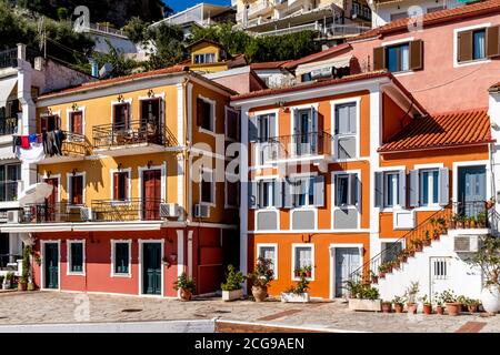 Colourful Houses In The Town Of Parga, Preveza Region, Greece. Stock Photo