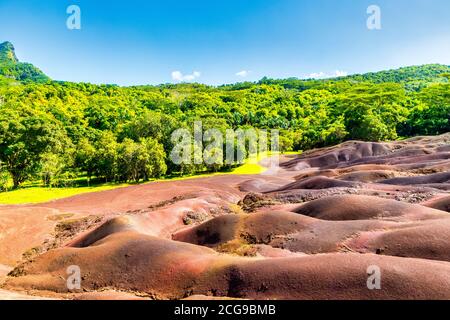The beautiful Seven Coloured Earth (Terres des Sept Couleurs), Chamarel, Island Mauritius, Indian Ocean, Africa Stock Photo