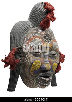 African tribal ceremonial face mask, wooden traditional tribe mask, cut out Stock Photo