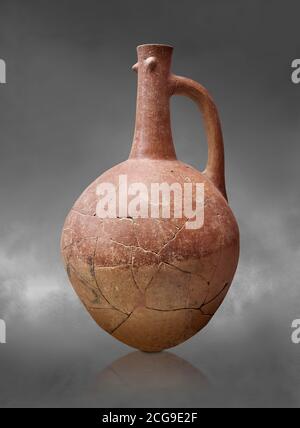 Hittite pottery jug with raised eyes from Hittite capital Hattusa, Hittite  Middle  Kingdom 1650-1450 BC, Bogazkale archaeological Museum, Turkey. Gre Stock Photo