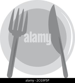 restaurant kitchen dishware plate fork and knife flat icon style vector illustration Stock Vector