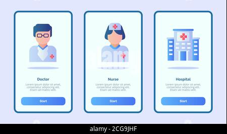 Medical icon doctor nurse hospital for mobile apps template banner page UI with three variations modern flat color style Stock Vector