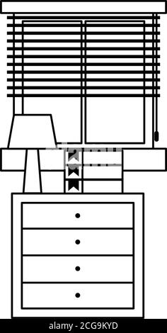 workspace stack books lamp furniture and window isolated icon line style vector illustration Stock Vector