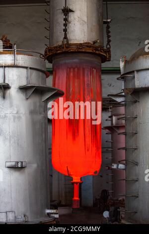 Titanium metallurgy. Melting of titanium in vacuum furnace.. Stock Photo