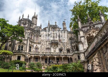 Portuguese architectural style facade at the Palace in Quinta da Regaleira, Sintra - Portugal Stock Photo