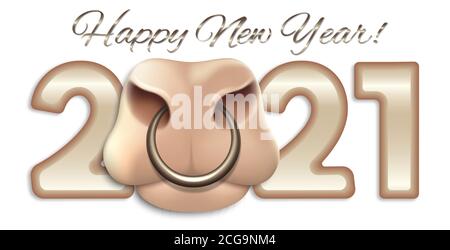 Chinese New Year of the Bull 2021. Christmas illustrations with cow muzzle for posters, banners and greeting cards. Realistic 3D illustration. Vector Stock Vector