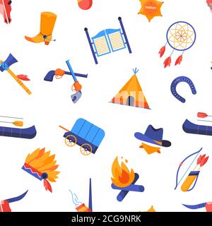 Wild west - colorful flat design style pattern Stock Vector