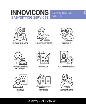 Babysitting services - vector line design style icons set Stock Vector