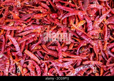 very hot chillies on the counter in grand bazaar kemeralti izmir turkey Stock Photo