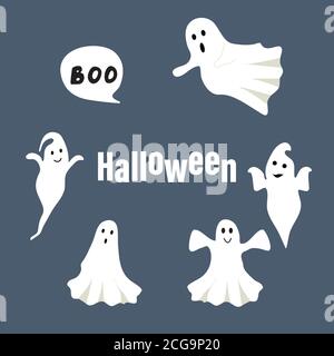 Halloween greeting card. Night background with ghosts and cobwebs Stock Vector