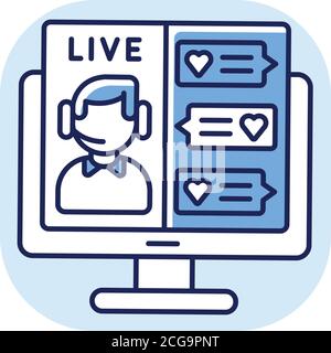 Live streaming blue RGB color icon Stock Vector