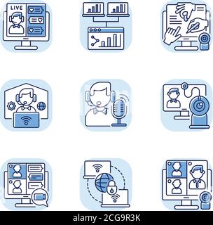Virtual communication RGB color icons set Stock Vector