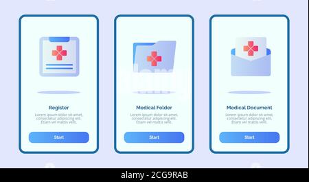 Medical icon register medical folder medical document for mobile apps template banner page UI with three variations modern flat color style Stock Vector