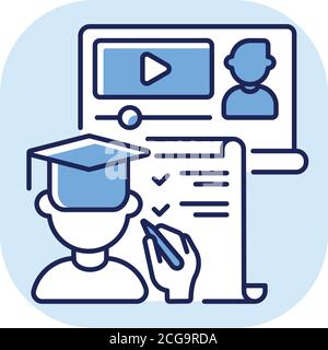 Online training blue RGB color icon Stock Vector