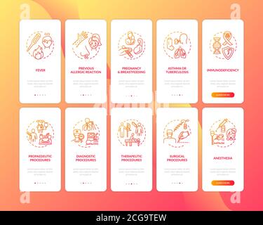 Healthcare services onboarding mobile app page screen with concepts set Stock Vector