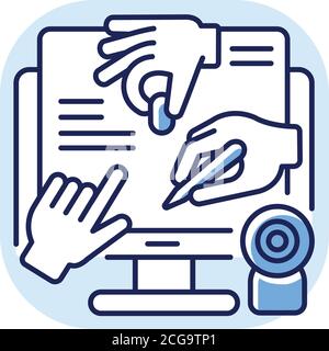 All hands meeting blue RGB color icon Stock Vector