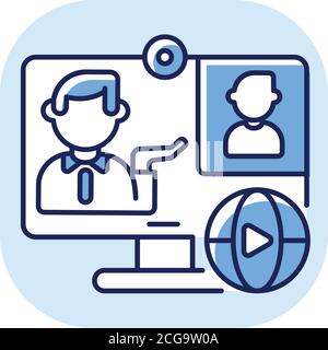 Online conference blue RGB color icon Stock Vector
