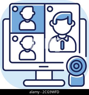 Online meeting blue RGB color icon Stock Vector