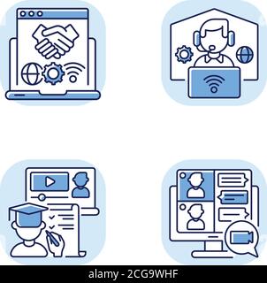 Online communication RGB color icons set Stock Vector