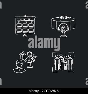 Film making jobs chalk white icons set on black background Stock Vector