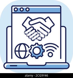 Online collaboration blue RGB color icon Stock Vector