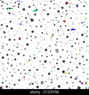 Balck grunge pattern, created from distressed dots and colorful stains, splatters. Seamless background Stock Vector