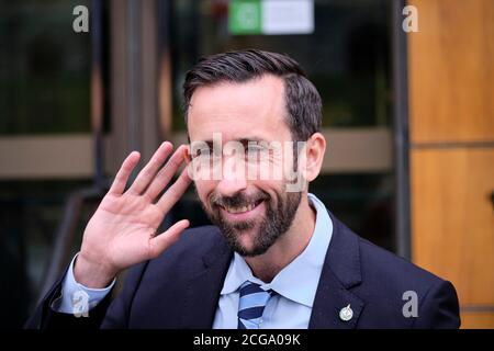 Defeated leadership candidate Derek Sloan , Conservative MPs (CPC) for Hastings-Lennox and Addington meeting media after National Caucus Meeting Stock Photo