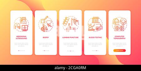 Diagnostic procedures onboarding mobile app page screen with concepts Stock Vector