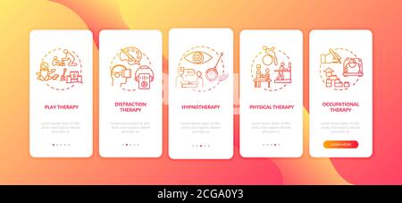 Pediatric palliative care onboarding mobile app page screen with concepts Stock Vector