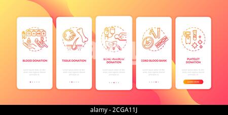 Organ donation onboarding mobile app page screen with concepts Stock Vector