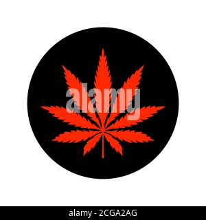 Red cannabis sticker isolated on white background Stock Vector