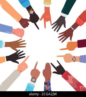 diversity of hands skin with different signs in circle vector design Stock Vector