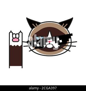 Grumpy cat holds finger up rock sign Stock Vector