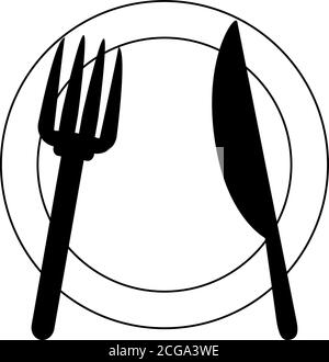 restaurant kitchen dishware plate fork and knife line icon style vector illustration Stock Vector