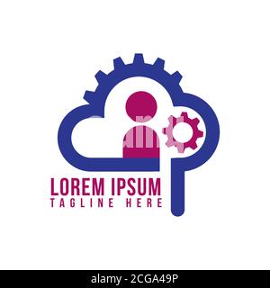 Flat design cloud illustration symbol with abstract gear and people. Vector illustration EPS.8 EPS.10 Stock Vector