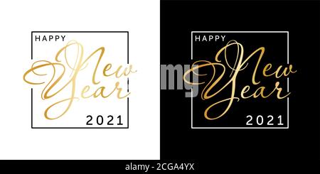 Happy New Year hand lettering calligraphy isolated on white background. Vector holiday illustration element. Golden eve inscription text Stock Vector