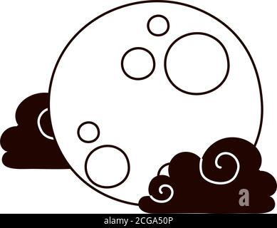 full moon night clouds sky cartoon isolated icon line style vector illustration Stock Vector