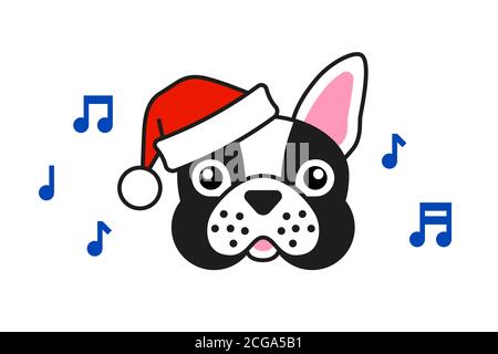 Cute French bulldog in santa hat sings carols Stock Vector