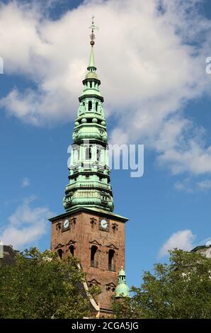 Spire of the Church of Saint Nicholas which is now Nicolaj Art Centre and no longer a religious building Stock Photo