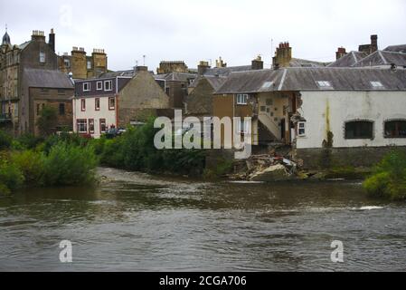 Bridge House in Hawick partially collapsed after flooding of the River Teviot during Storm Ciara, February 2020. Stock Photo